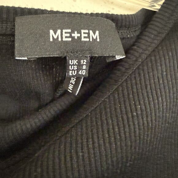 ME+EM Women's Sz 8 Black Ribbed Knit Split Shoulder Layered Casual Tee - Picture 2 of 7